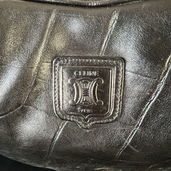 Vintage CELINE Embossed Leather Shoulder Bag Black - Picture 4 of 15